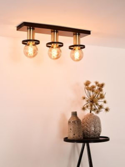 Lucide ANAKA Deckenleuchte 3x E27 Schwarz, Mattes Gold, Messing 45179/03/30