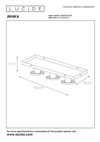Lucide ANAKA Deckenleuchte 3x E27 Schwarz, Mattes Gold, Messing 45179/03/30