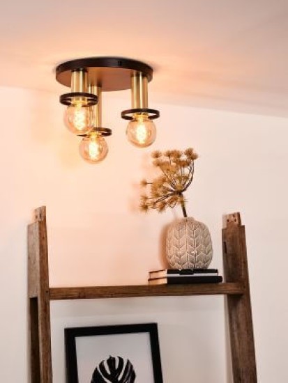 Lucide ANAKA Deckenleuchte 3x E27 Schwarz, Mattes Gold, Messing 45179/13/30