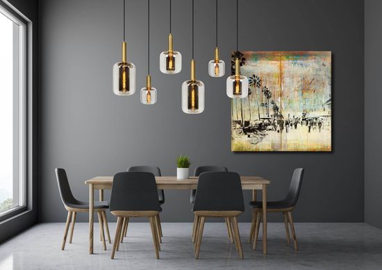 Lucide JOANET Pendelleuchte 6x E27 Rauchfarbe Grau, Mattes Gold, Messing 45494/06/65