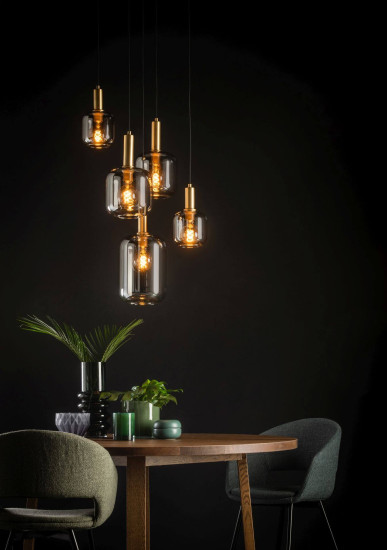 Lucide JOANET Pendelleuchte 5x E27 Rauchfarbe Grau, Mattes Gold, Messing 45494/15/65