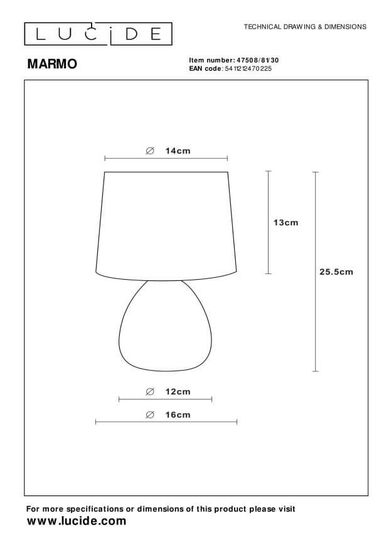 Lucide MARMO Tischlampe E14 Schwarz, Weiß 47508/81/30