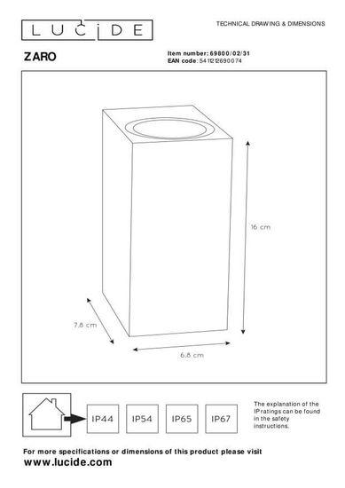 Lucide ZARO Außen-Wandleuchte 2x GU10 Weiß IP44 69800/02/31