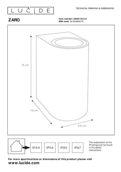 Lucide ZARO Außen-Wandleuchte 2x GU10 Weiß IP44 69801/02/31