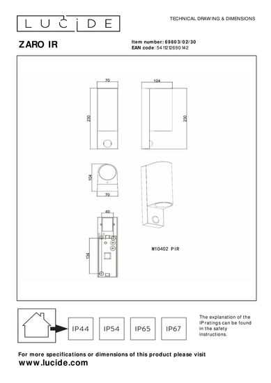 Lucide ZARO IR Wandleuchte 2x GU10 Schwarz Sensor IP65 69803/02/30