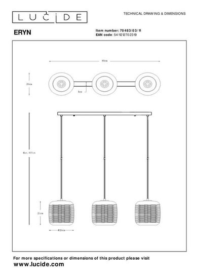 Lucide ERYN Pendelleuchte 3x E27 Chrom, Gold 70483/03/11
