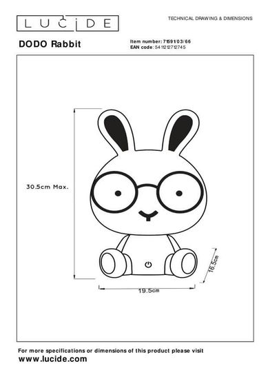 Lucide DODO Rabbit LED Tischlampe 3-Stufen-Dimmer 3W dimmbar Rosa 71591/03/66