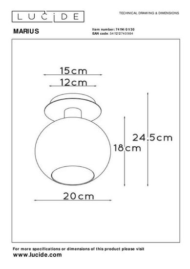 Lucide MARIUS Deckenleuchte E27 Schwarz, Rauchfarbe Grau 74114/01/30