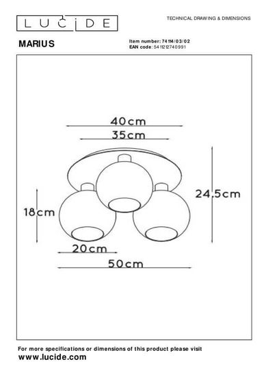 Lucide MARIUS Deckenleuchte 3x E27 Mattes Gold, Messing 74114/03/02