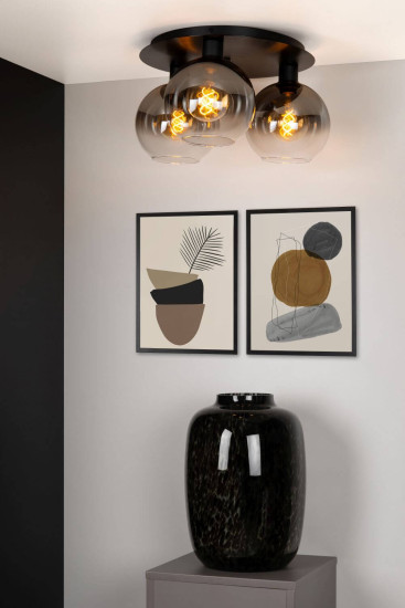 Lucide MARIUS Deckenleuchte 3x E27 Schwarz, Rauchfarbe Grau 74114/03/30