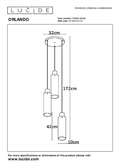 Lucide ORLANDO Pendelleuchte 3x E27 Rauchfarbe Grau, Schwarz 74404/13/65