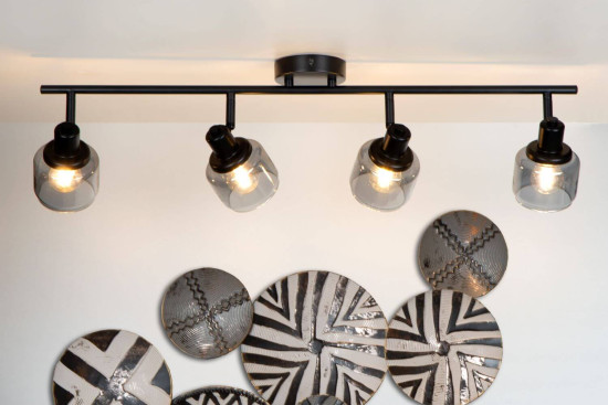 Lucide BJORN Deckenleuchte 4x E14 360° drehbar Schwarz, Rauchfarbe Grau 77979/04/30