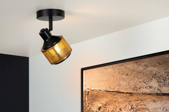 Lucide RAFA Deckenleuchte E14 360° drehbar Schwarz, Mattes Gold, Messing 77980/01/30