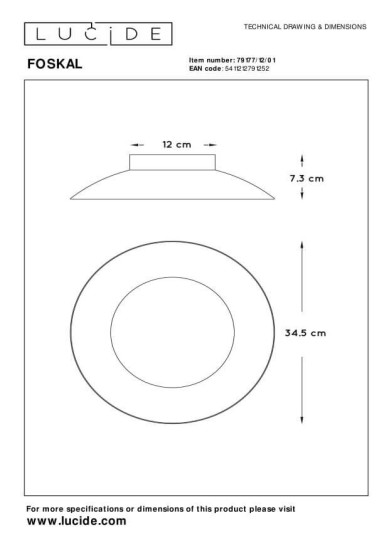 Lucide FOSKAL LED Deckenleuchte 12W Messing 79177/12/01