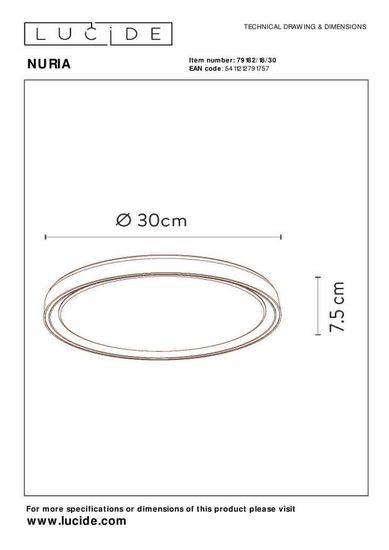Lucide NURIA LED Deckenleuchte 3-Stufen-Dimmer 18W dimmbar Schwarz 79182/18/30