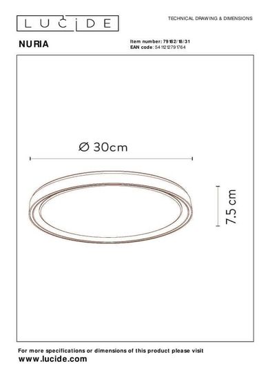 Lucide NURIA LED Deckenleuchte 3-Stufen-Dimmer 18W dimmbar Weiß 79182/18/31