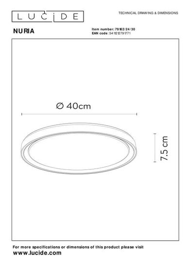 Lucide NURIA LED Deckenleuchte 3-Stufen-Dimmer 24W dimmbar Schwarz 79182/24/30