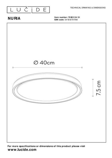 Lucide NURIA LED Deckenleuchte 3-Stufen-Dimmer 24W dimmbar Weiß 79182/24/31