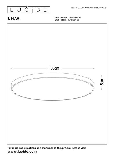 Lucide UNAR LED Deckenleuchte 3-Stufen-Dimmer 80W dimmbar Weiß, Opal 79185/80/31