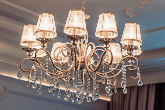 Maytoni Grace Kronleuchter, Hängeleuchte 10x E14 Weiss, Gold Organza