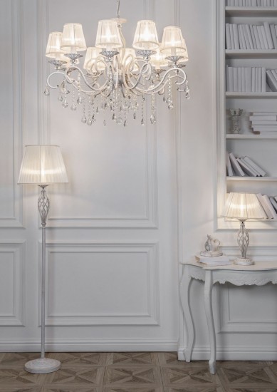 Maytoni Grace Stehleuchte, Stehlampe E14 Weiss, Gold Organza