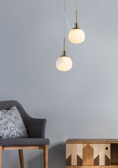 Maytoni Erich Pendelleuchte, Hängeleuchte E14 Nickel Weiss Glas