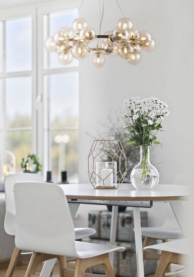 Maytoni Dallas Pendelleuchte, Hängeleuchte 25x G9 Gold Bernstein, Amber Glas