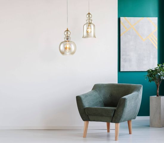 Maytoni Tone Pendelleuchte, Hängeleuchte E27 rundes Glas Bernstein, Amber