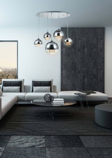 Maytoni Fermi Pendelleuchte, Hängeleuchte 5x E27 Nickel Glas