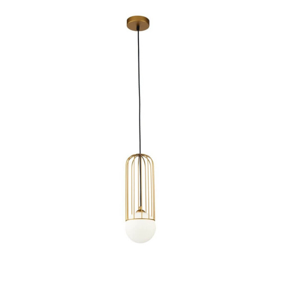 Maytoni Telford Pendelleuchte, Hängeleuchte G9 Käfig-Design Gold Weiss Glas