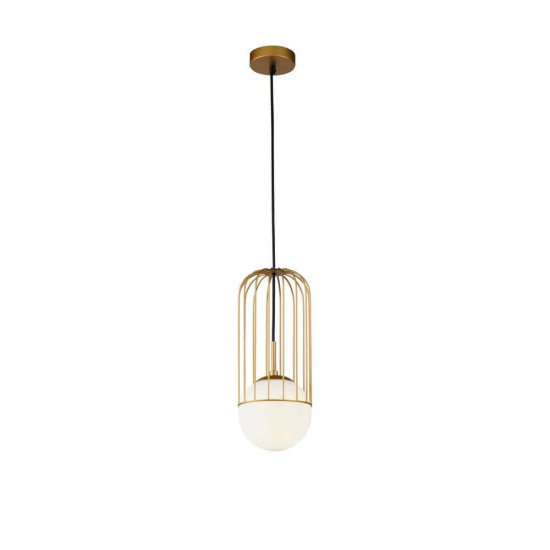 Maytoni Telford Pendelleuchte, Hängeleuchte E27 15cm Gitter-Muster Gold Glas