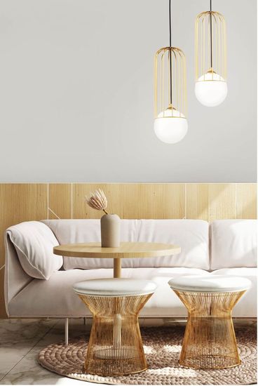 Maytoni Telford Pendelleuchte, Hängeleuchte E27 15cm Gitter-Muster Gold Glas