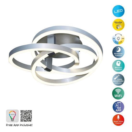 Näve LED Deckenleuchte DIVORA Ø70cm 75W Steuerbare Lichtfarbe aluminium dimmbar RGB Nachtlicht Tuya Smart 1374460