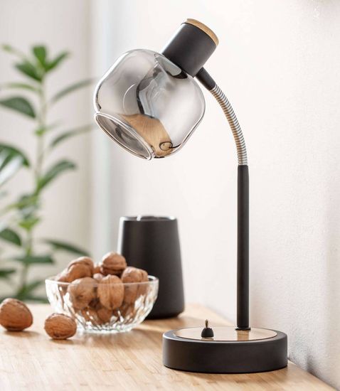 Näve E14 Tischleuchte FUMOSO Ø12cm schwarz 3185922