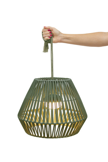 Newgarden Conta 30 Akku Grün Hängeleuchte mit Seil, warmweißes Licht, dimmbar, Fernbedienung ø40x30,5 cm