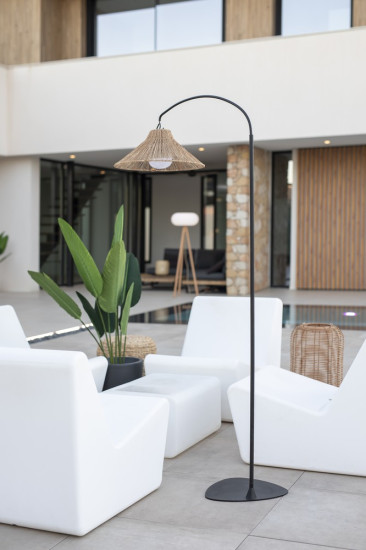 NewGarden NIZA 168 LED Stehleuchte Bogen-Leuchte kabellos Naturfaser + Akku, Controller Innen & Außen IP54