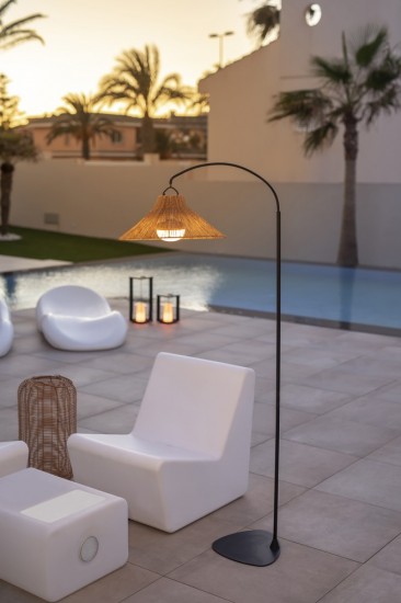 NewGarden NIZA 168 LED Stehleuchte Bogen-Leuchte kabellos Naturfaser + Akku, Controller Innen & Außen IP54