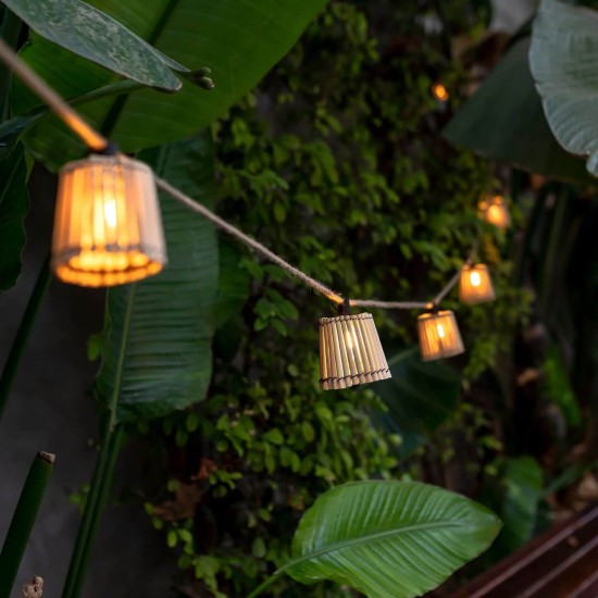 NewGarden OKINAWA LED 8m Girlanden-Lichterkette, Bambus, Jute Outdoor 10x E12 IP44