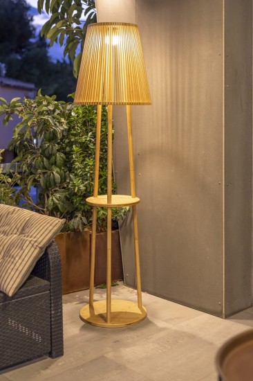 NewGarden OKINAWA LED Stehleuchte Bambus 170cm Solar, Akku, Fernbedienung Innen & Außen IP54