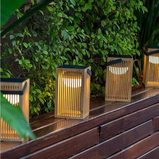 NewGarden OKINAWA LED tagbare Solar Laterne, Bambus, Fernbedienung IP54