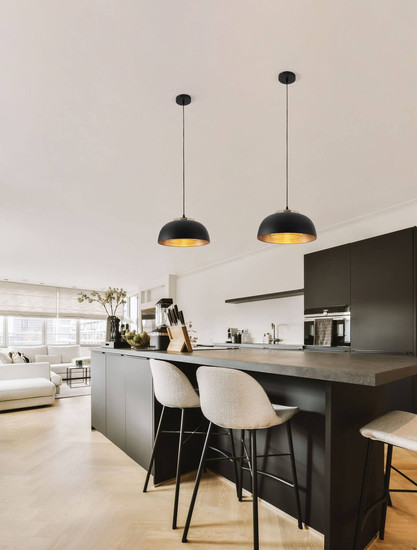 Nova Luce Pendelleuchte Sqube E27 Schwarz Gold Metall Ø35cm 9001086