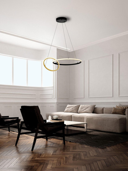 Nova Luce LED Pendelleuchte Imar dimmbar 36W warmweiss 3200K Schwarz Gold Stahl Aluminium 63x46cm 9001108