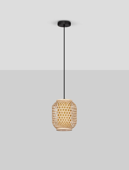 Nova Luce Pendelleuchte Asma E27 Natur Schwarz Stahl Rattan Ø20cm 9001114