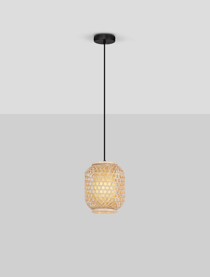 Nova Luce Pendelleuchte Asma E27 Natur Schwarz Stahl Rattan Ø20cm 9001114