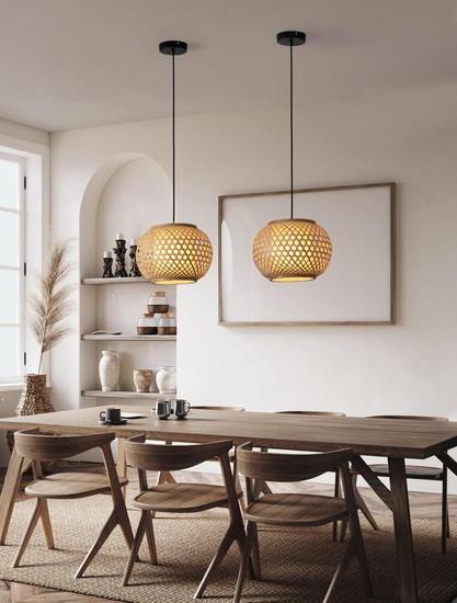 Nova Luce Pendelleuchte Asma E27 Natur Schwarz Stahl Rattan Ø30cm 9001115