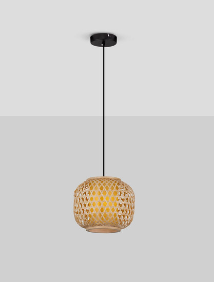 Nova Luce Pendelleuchte Asma E27 Natur Schwarz Stahl Rattan Ø25cm 9001116
