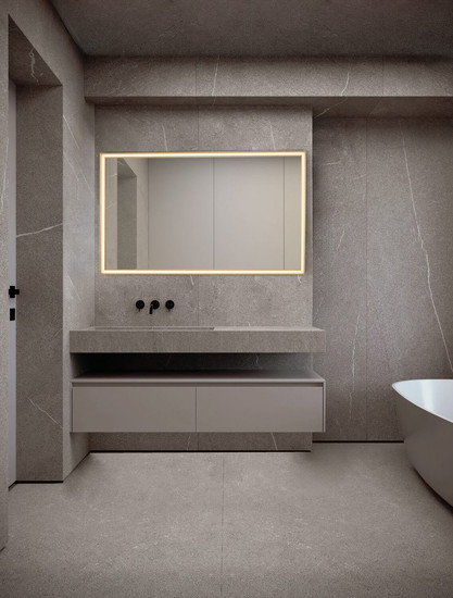 Nova Luce LED Spiegel Ambor dimmbar 49W neutralweiss 4000K IP44 Gold Aluminium Spiegelglas 120x70cm 9006020