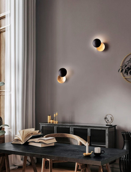 Nova Luce LED Wandleuchte Soleil 6W warmweiss 3000K Schwarz Blattgold Aluminium Ø20cm 9006080
