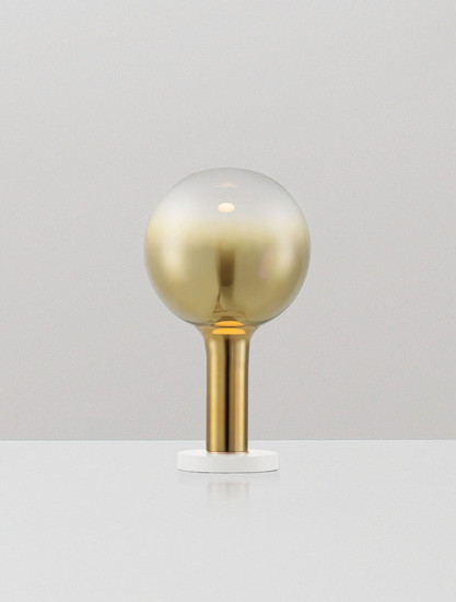 Nova Luce LED Tischleuchte Nostos dimmbar 3W warmweiss 3000K Gold Weiß Glas Metall Ø20cm 9009103