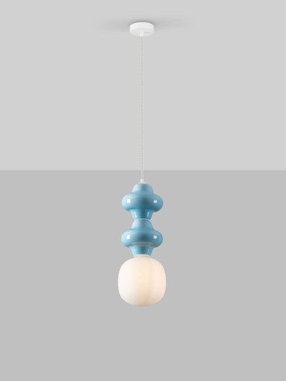 Nova Luce Pendelleuchte Clio E14 Blau Weiß Opal Glas Metall Ø18cm 9009113